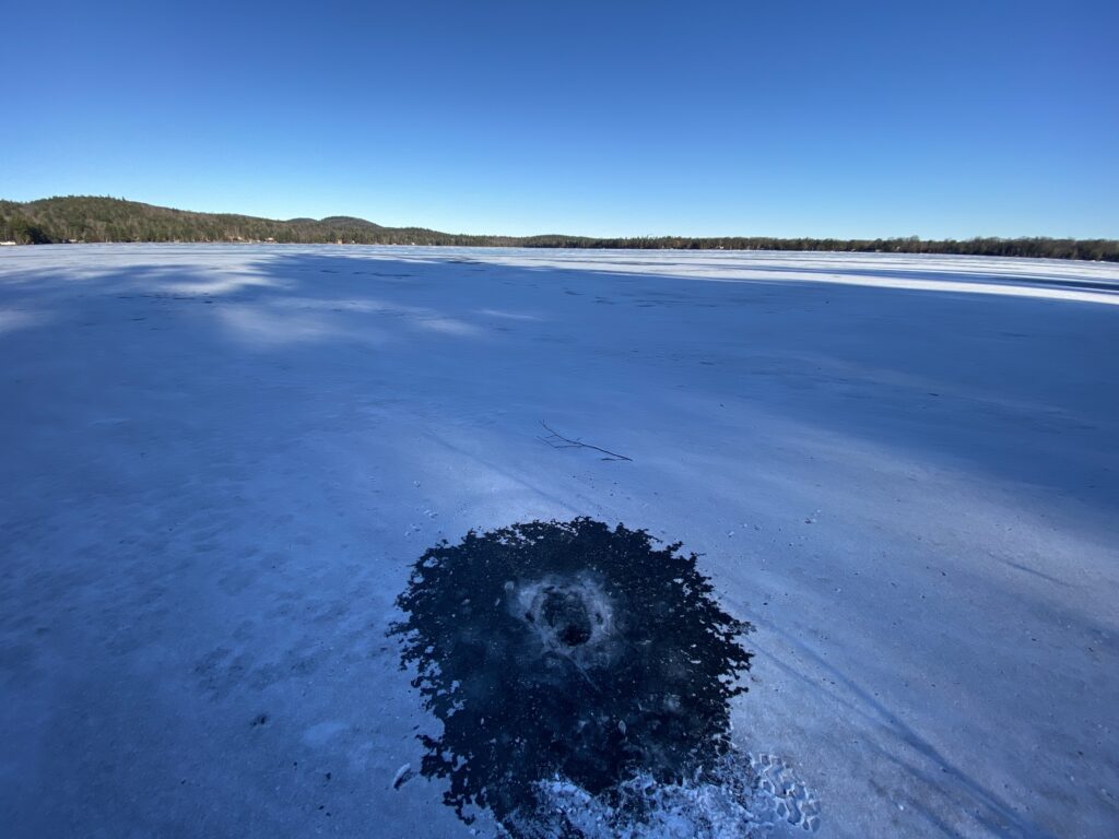 Adirondack ice fishing conditions on fern lake New York ice fishing 
